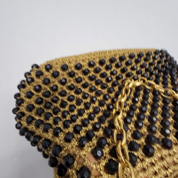 Vintage 50's Womens Gold Black Purse Bag Styled by Simon Italy Weave Beads Night - Picture 7 of 15